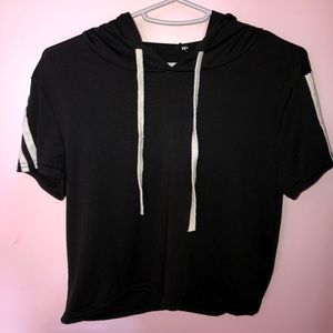 black cropped top with hoodie